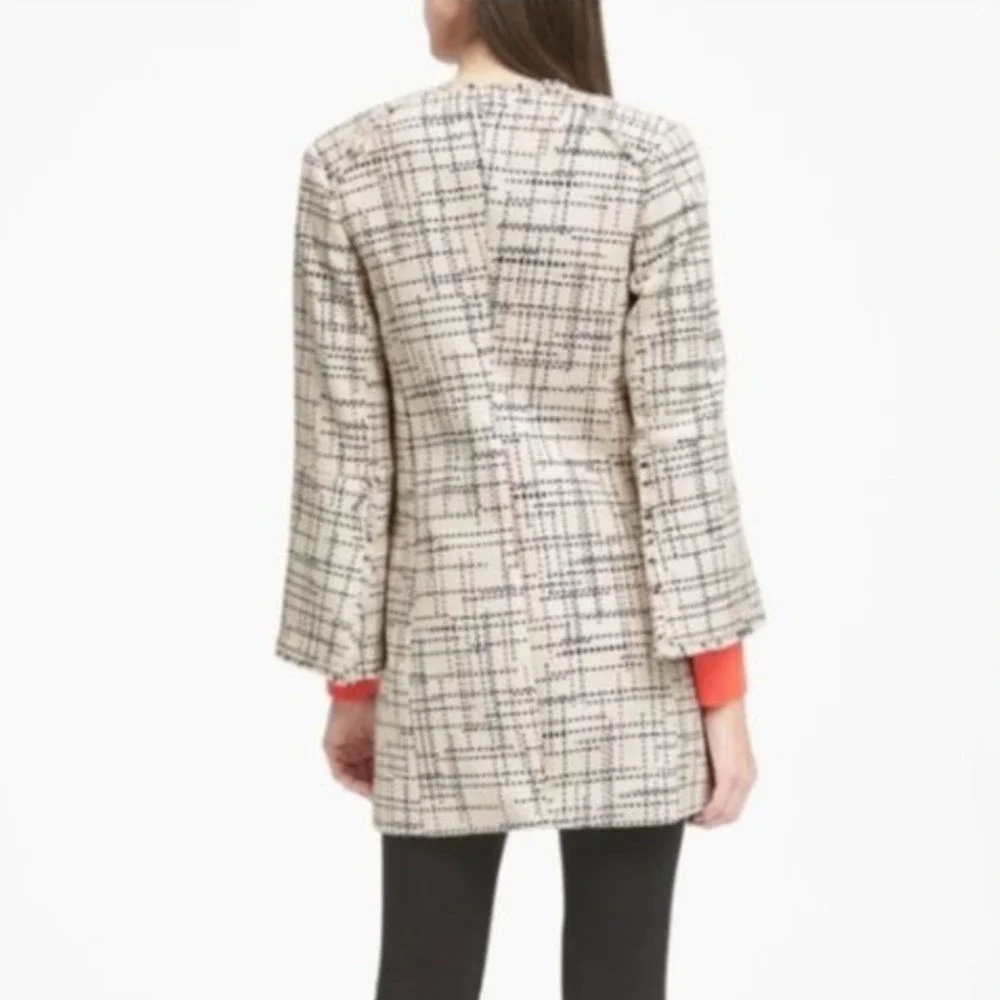 Banana Republic Womens Tweed Jacket Three Quarter Sleeve White Red‎ Black XS